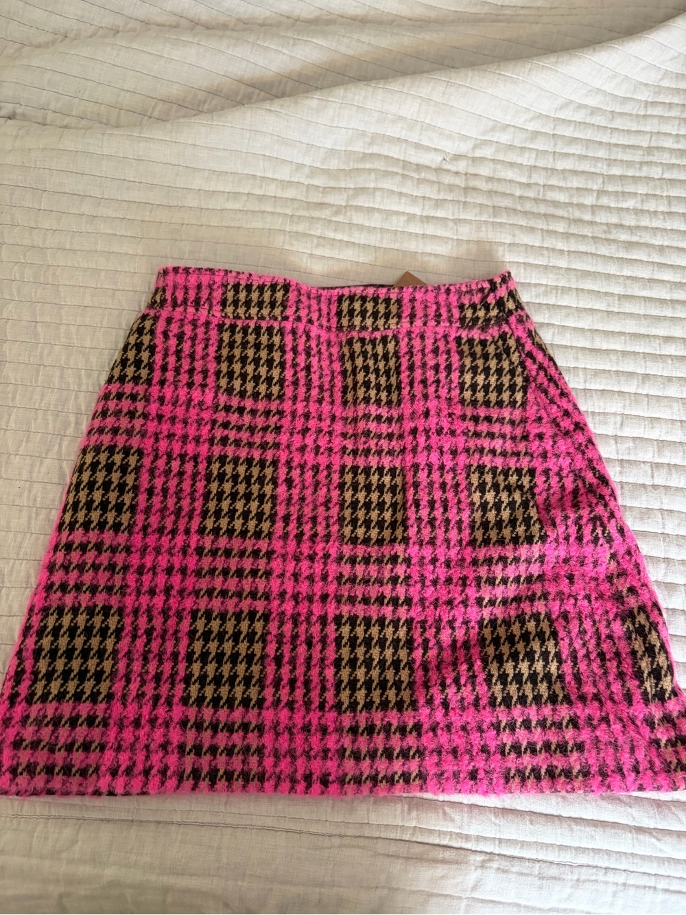 Boden Hot Pink and Brown Plaid Houndstooth Mini Skirt